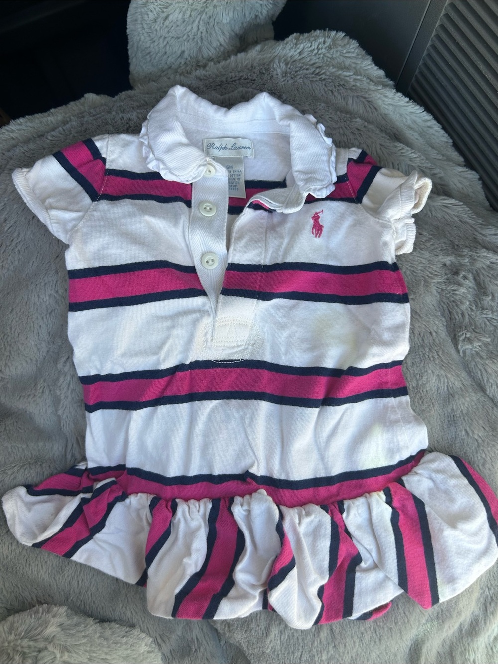 Ralph Lauren White Polo Dress with Pink & Navy Stripes
